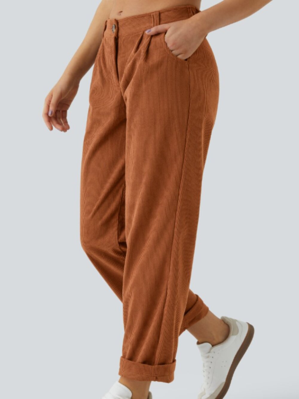 HALARA Mid Rise Zipper Pocket Corduroy Casual Pants